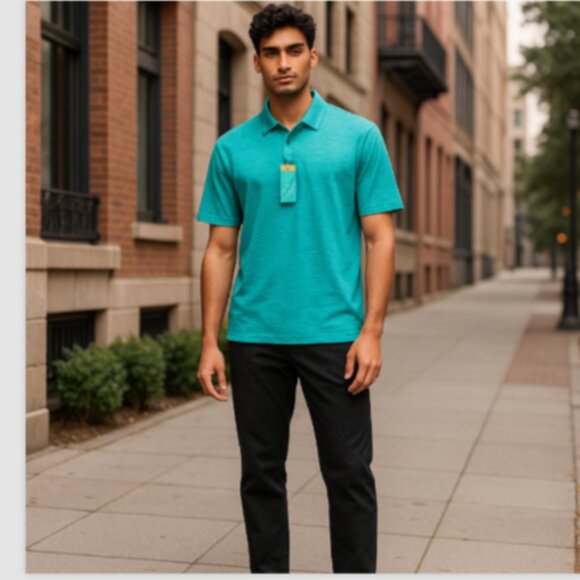Member’s Mark Men’s Polo Shirt Sz XL NWT Heather Turquoise 4-Way Stretch UPF - Picture 13 of 14
